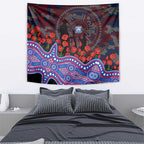 Western Bulldogs ANZAC Day Tapestry Indigenous Dot Art with Poppy Flower Tribute