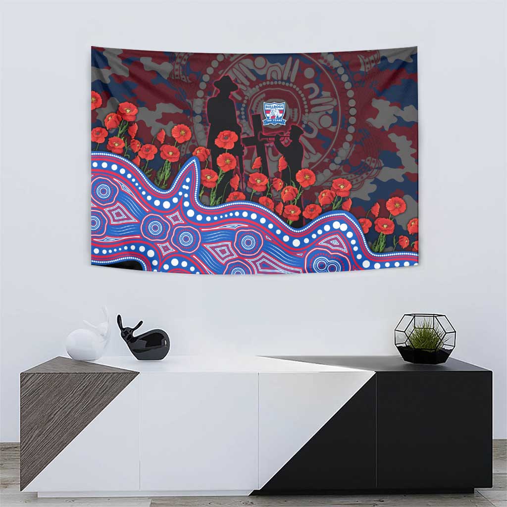 Western Bulldogs ANZAC Day Tapestry Indigenous Dot Art with Poppy Flower Tribute