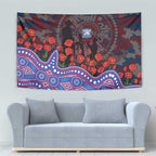 Western Bulldogs ANZAC Day Tapestry Indigenous Dot Art with Poppy Flower Tribute
