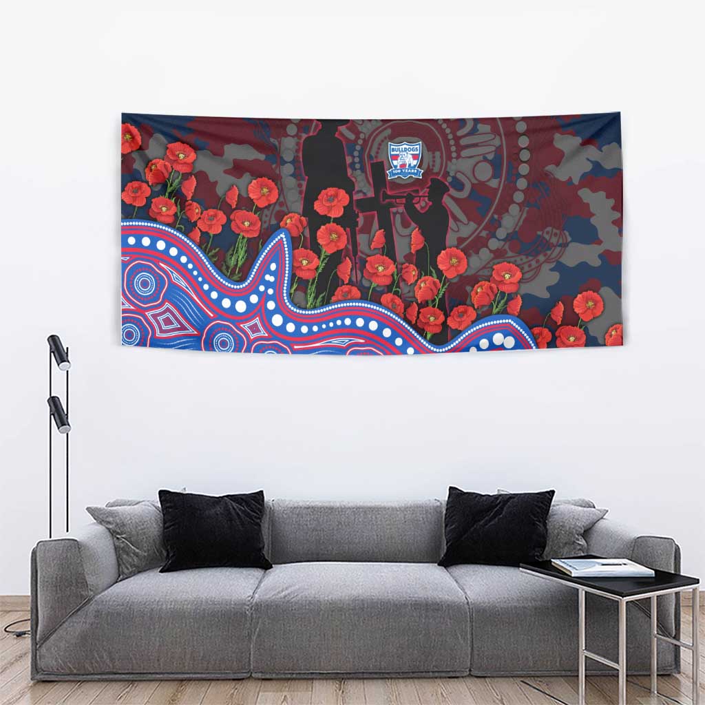 Western Bulldogs ANZAC Day Tapestry Indigenous Dot Art with Poppy Flower Tribute