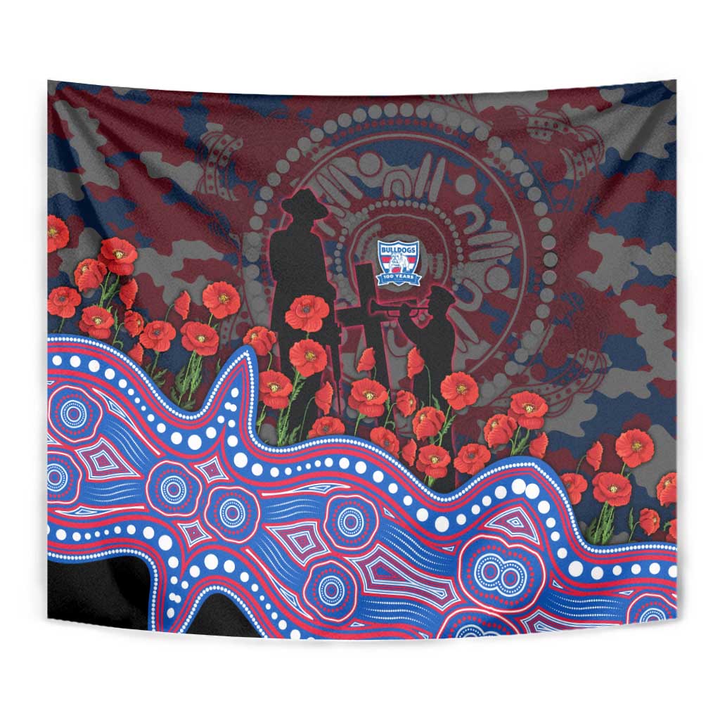 Western Bulldogs ANZAC Day Tapestry Indigenous Dot Art with Poppy Flower Tribute