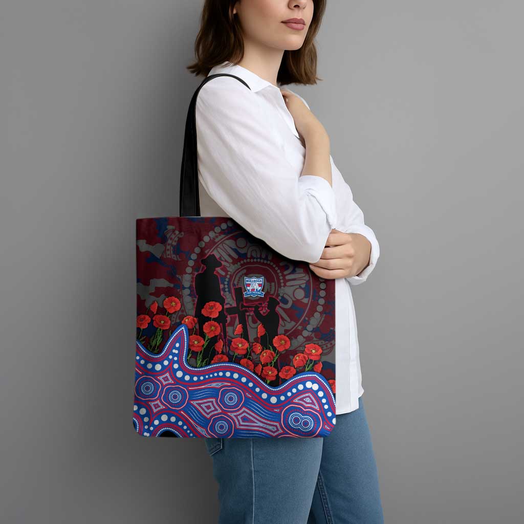 Western Bulldogs ANZAC Day Tote Bag Indigenous Dot Art with Poppy Flower Tribute
