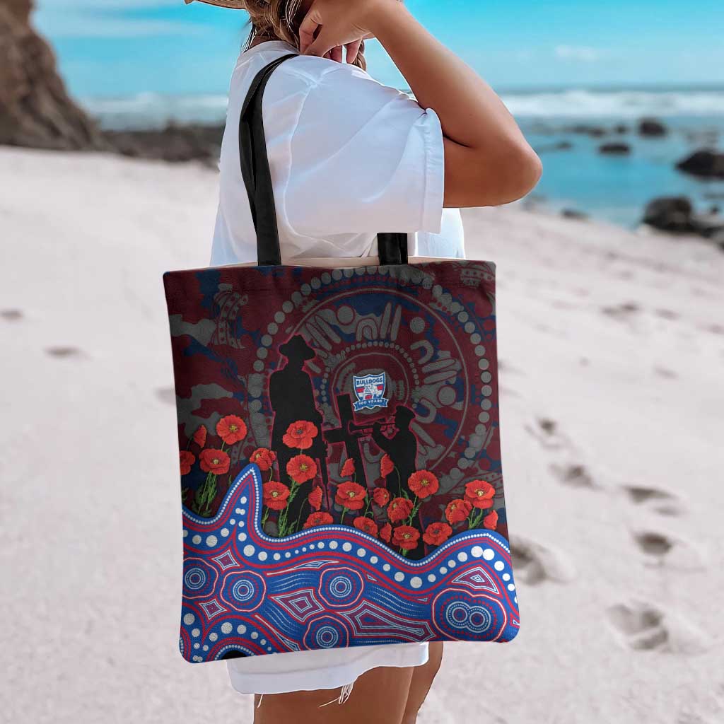 Western Bulldogs ANZAC Day Tote Bag Indigenous Dot Art with Poppy Flower Tribute