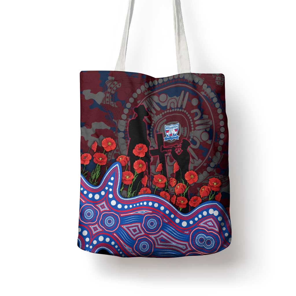 Western Bulldogs ANZAC Day Tote Bag Indigenous Dot Art with Poppy Flower Tribute