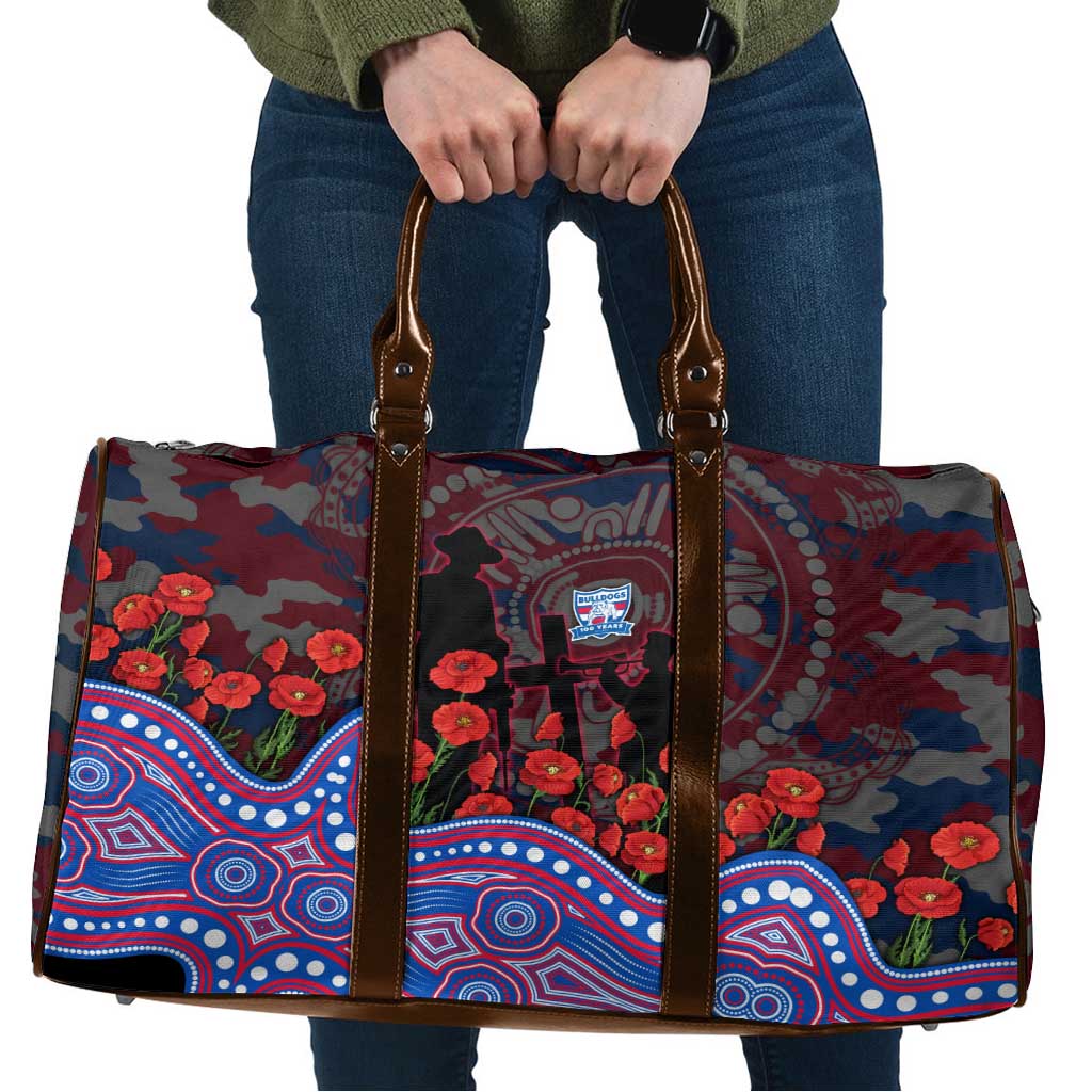 Western Bulldogs ANZAC Day Travel Bag Indigenous Dot Art with Poppy Flower Tribute