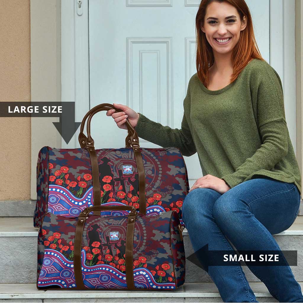 Western Bulldogs ANZAC Day Travel Bag Indigenous Dot Art with Poppy Flower Tribute