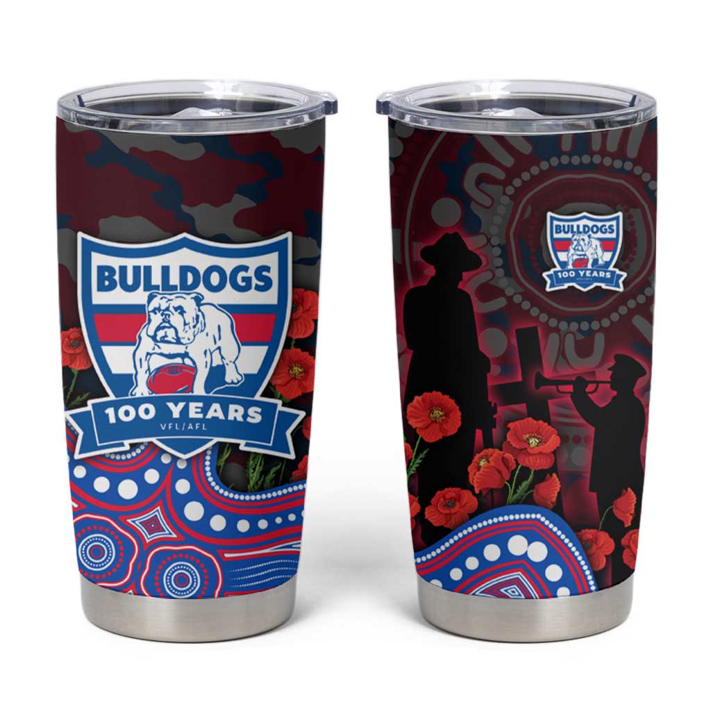 Western Bulldogs ANZAC Day Tumbler Cup Indigenous Dot Art with Poppy Flower Tribute