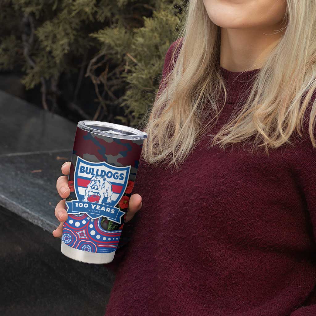 Western Bulldogs ANZAC Day Tumbler Cup Indigenous Dot Art with Poppy Flower Tribute
