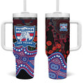 Western Bulldogs ANZAC Day Tumbler With Handle Indigenous Dot Art with Poppy Flower Tribute