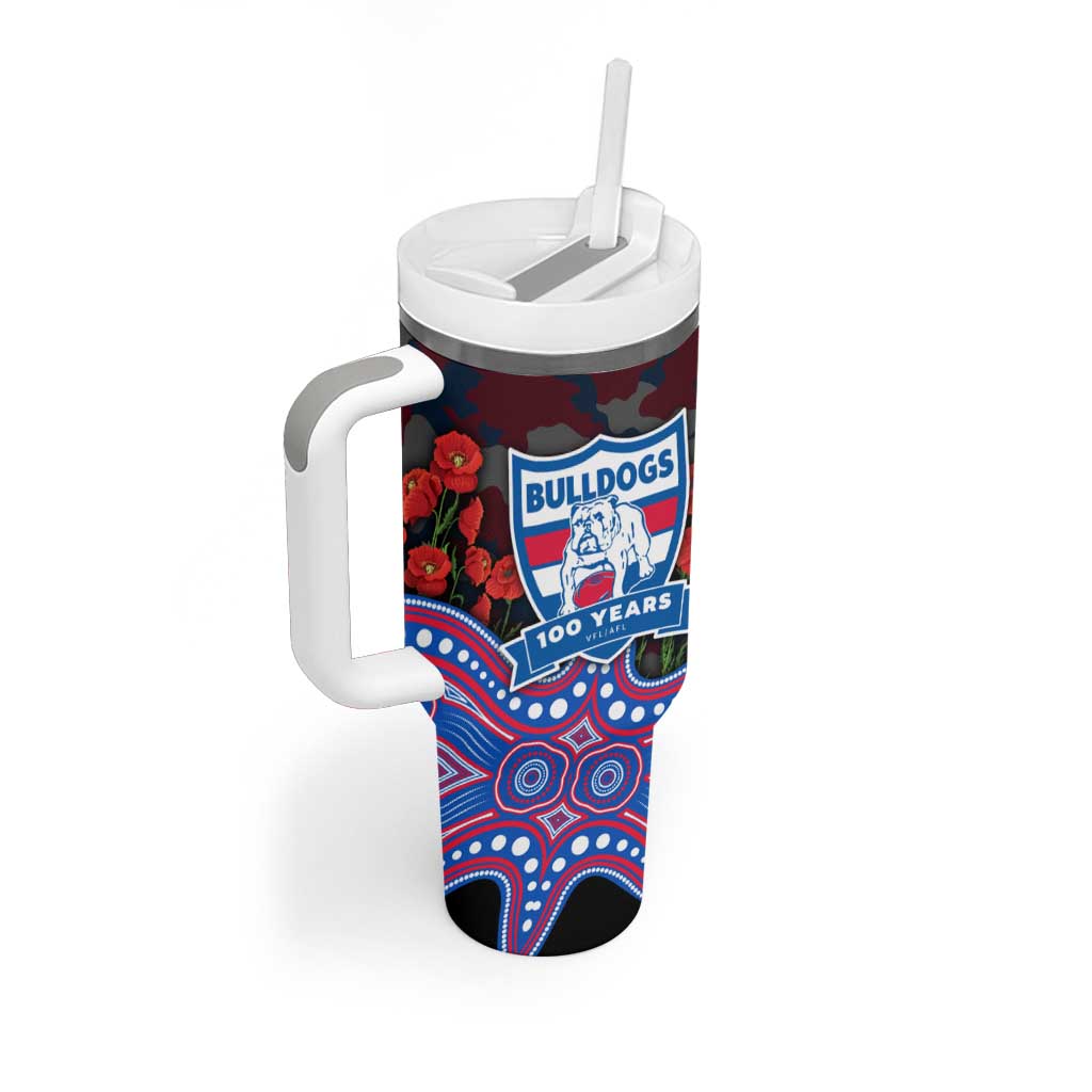 Western Bulldogs ANZAC Day Tumbler With Handle Indigenous Dot Art with Poppy Flower Tribute