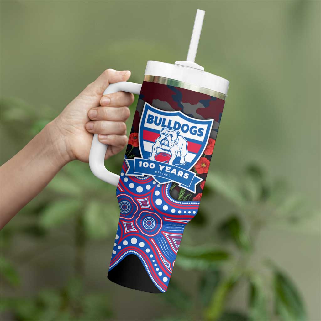 Western Bulldogs ANZAC Day Tumbler With Handle Indigenous Dot Art with Poppy Flower Tribute