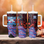 Western Bulldogs ANZAC Day Tumbler With Handle Indigenous Dot Art with Poppy Flower Tribute