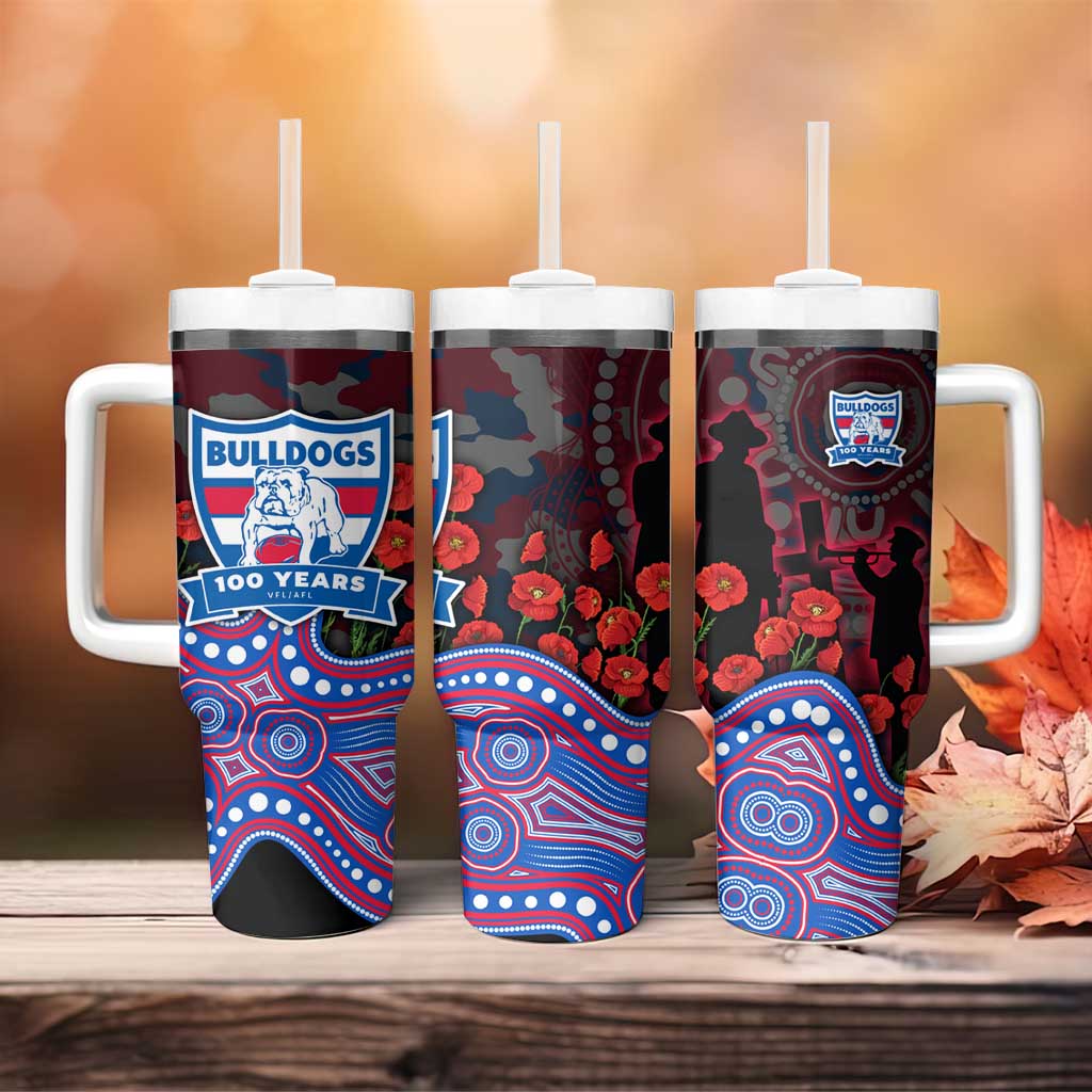 Western Bulldogs ANZAC Day Tumbler With Handle Indigenous Dot Art with Poppy Flower Tribute