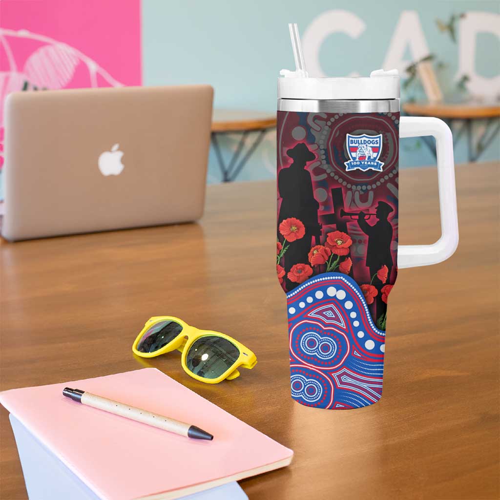 Western Bulldogs ANZAC Day Tumbler With Handle Indigenous Dot Art with Poppy Flower Tribute