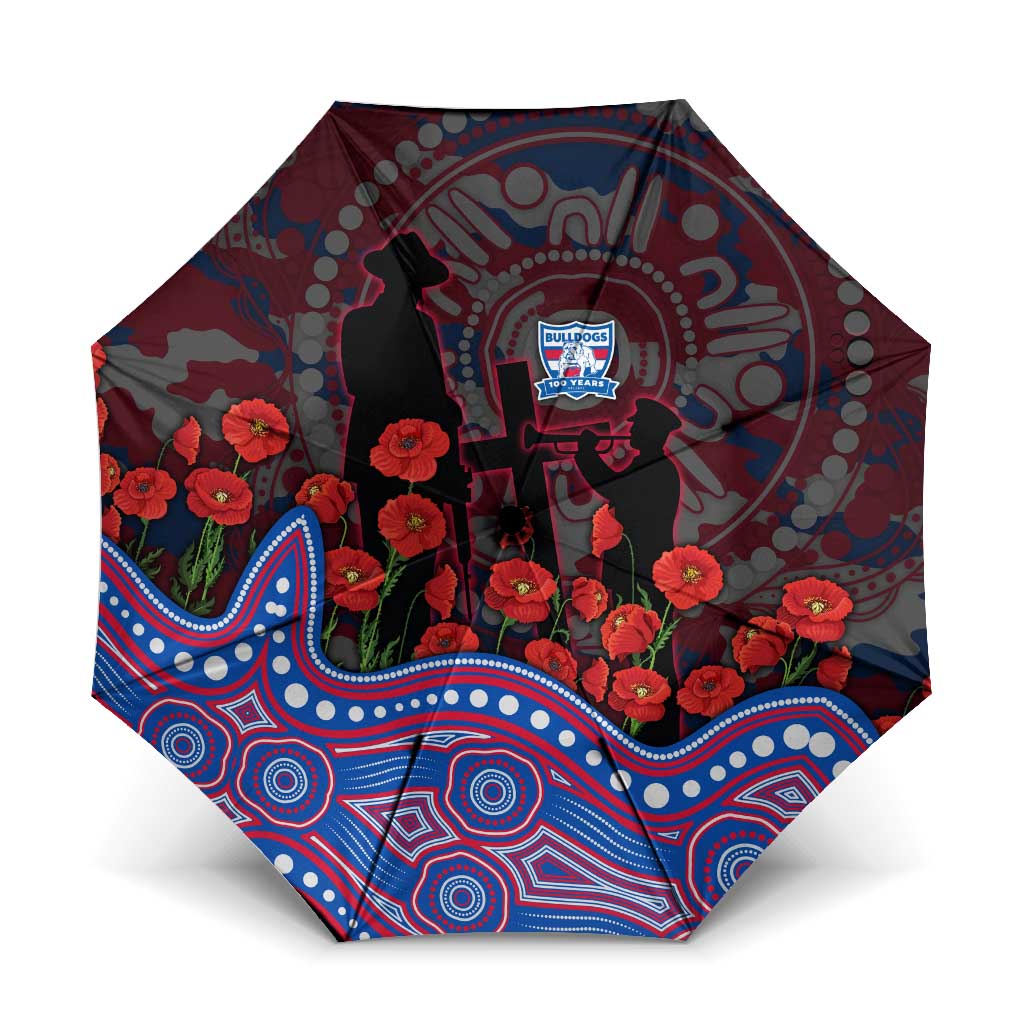 Western Bulldogs ANZAC Day Umbrella Indigenous Dot Art with Poppy Flower Tribute