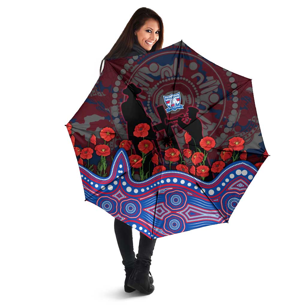 Western Bulldogs ANZAC Day Umbrella Indigenous Dot Art with Poppy Flower Tribute