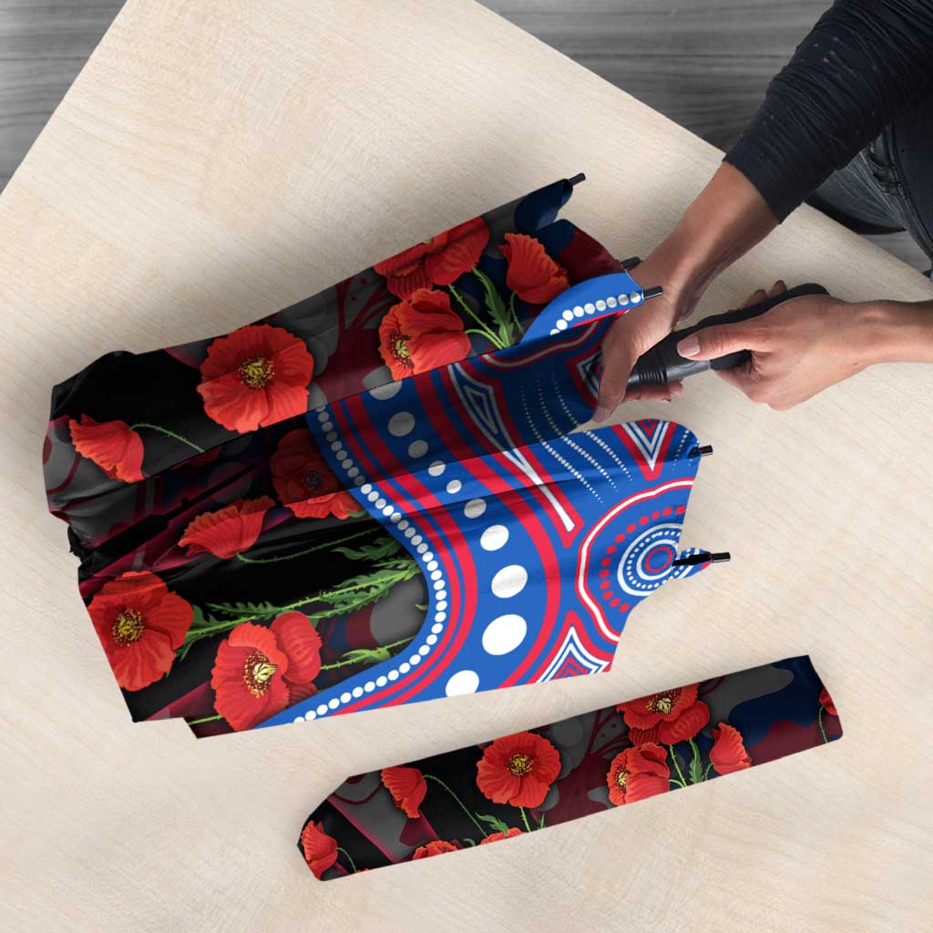 Western Bulldogs ANZAC Day Umbrella Indigenous Dot Art with Poppy Flower Tribute
