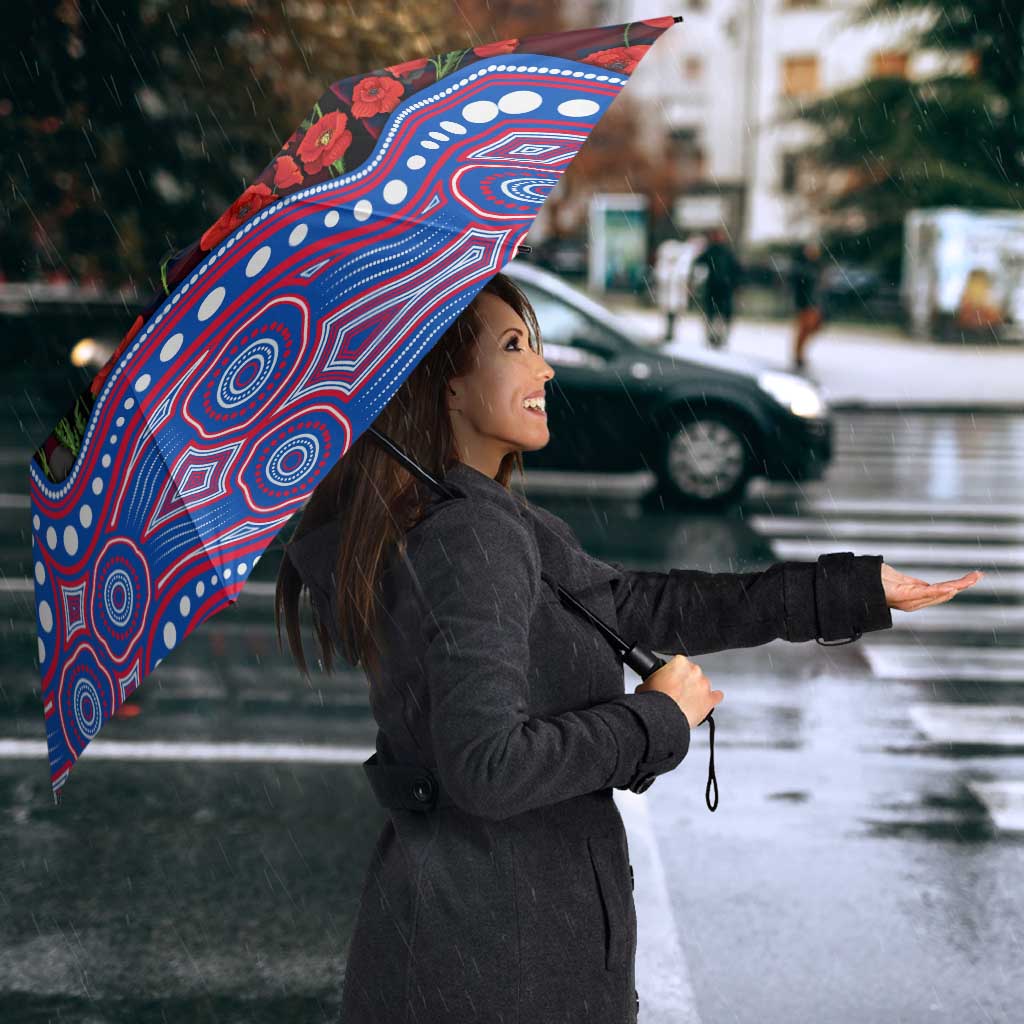 Western Bulldogs ANZAC Day Umbrella Indigenous Dot Art with Poppy Flower Tribute