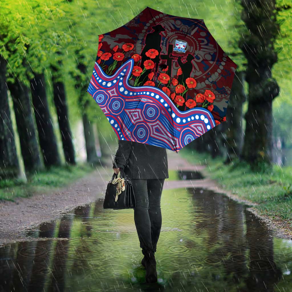 Western Bulldogs ANZAC Day Umbrella Indigenous Dot Art with Poppy Flower Tribute