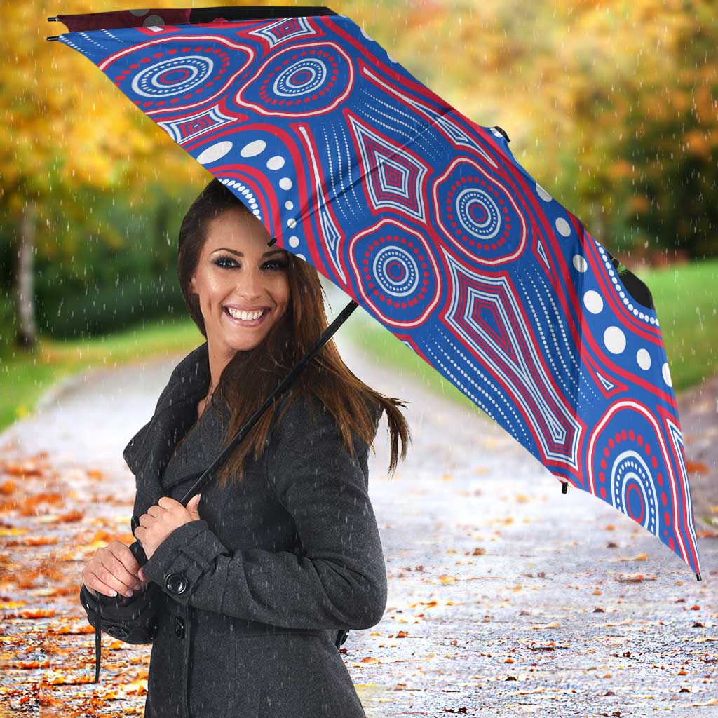 Western Bulldogs ANZAC Day Umbrella Indigenous Dot Art with Poppy Flower Tribute
