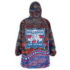Western Bulldogs ANZAC Day Wearable Blanket Hoodie Indigenous Dot Art with Poppy Flower Tribute