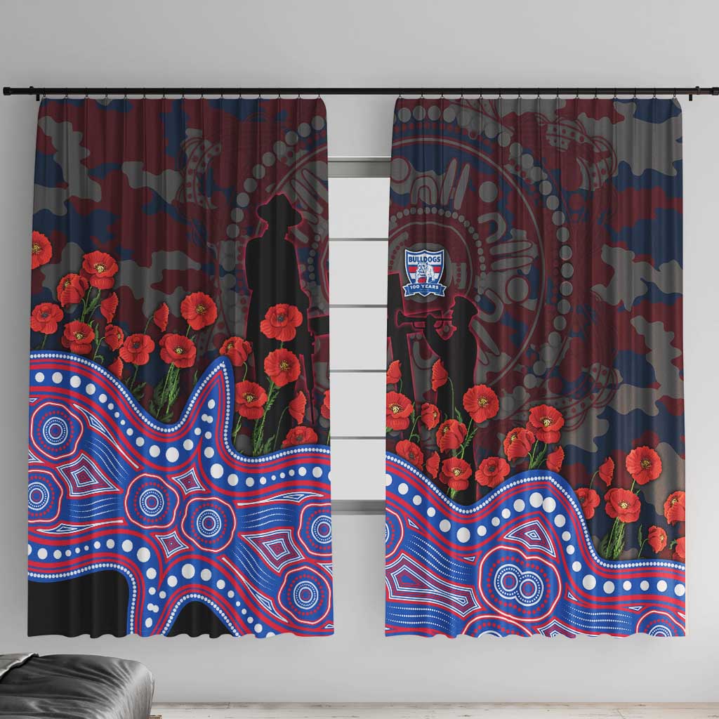 Western Bulldogs ANZAC Day Window Curtain Indigenous Dot Art with Poppy Flower Tribute