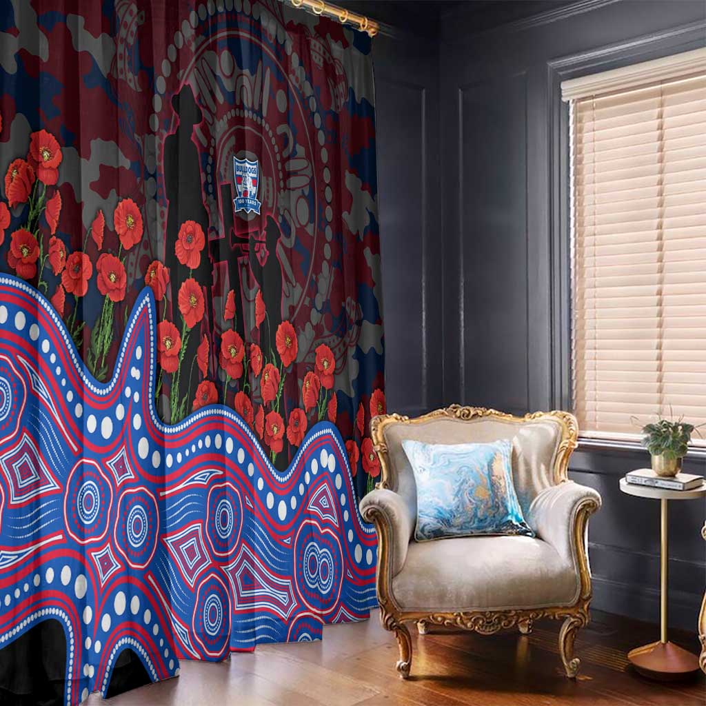 Western Bulldogs ANZAC Day Window Curtain Indigenous Dot Art with Poppy Flower Tribute