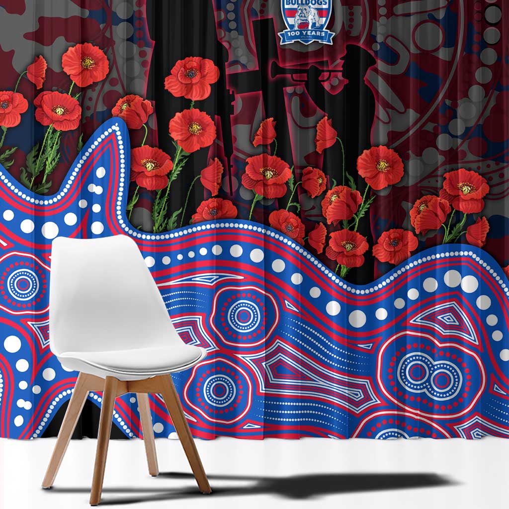 Western Bulldogs ANZAC Day Window Curtain Indigenous Dot Art with Poppy Flower Tribute
