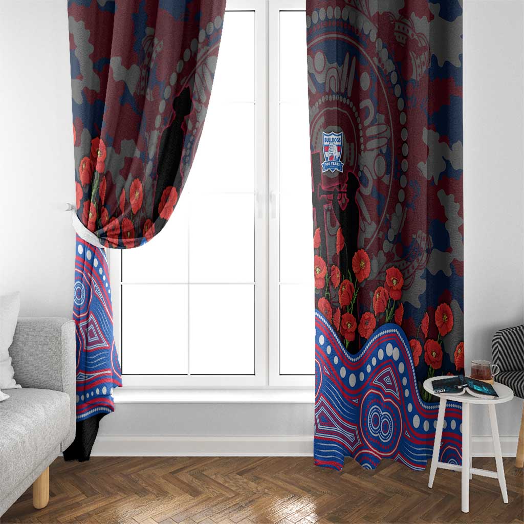 Western Bulldogs ANZAC Day Window Curtain Indigenous Dot Art with Poppy Flower Tribute