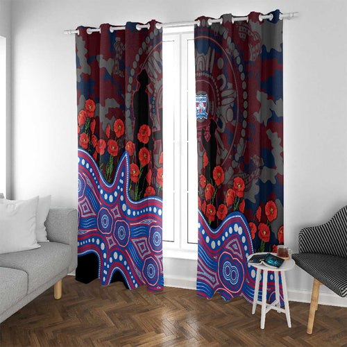 Western Bulldogs ANZAC Day Window Curtain Indigenous Dot Art with Poppy Flower Tribute