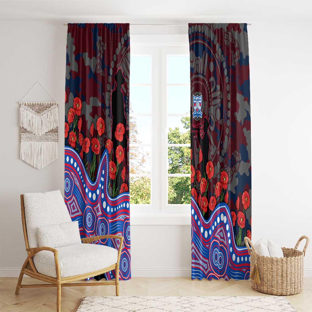 Western Bulldogs ANZAC Day Window Curtain Indigenous Dot Art with Poppy Flower Tribute