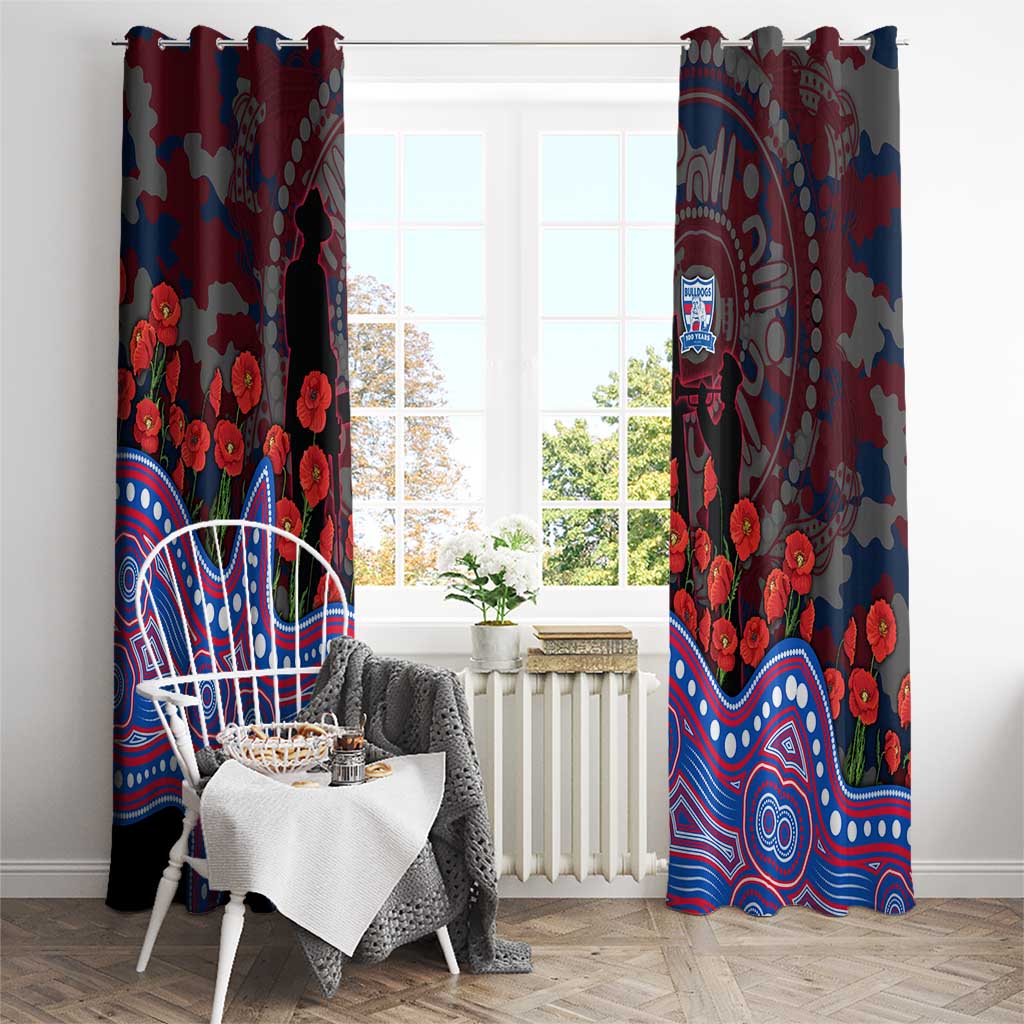Western Bulldogs ANZAC Day Window Curtain Indigenous Dot Art with Poppy Flower Tribute