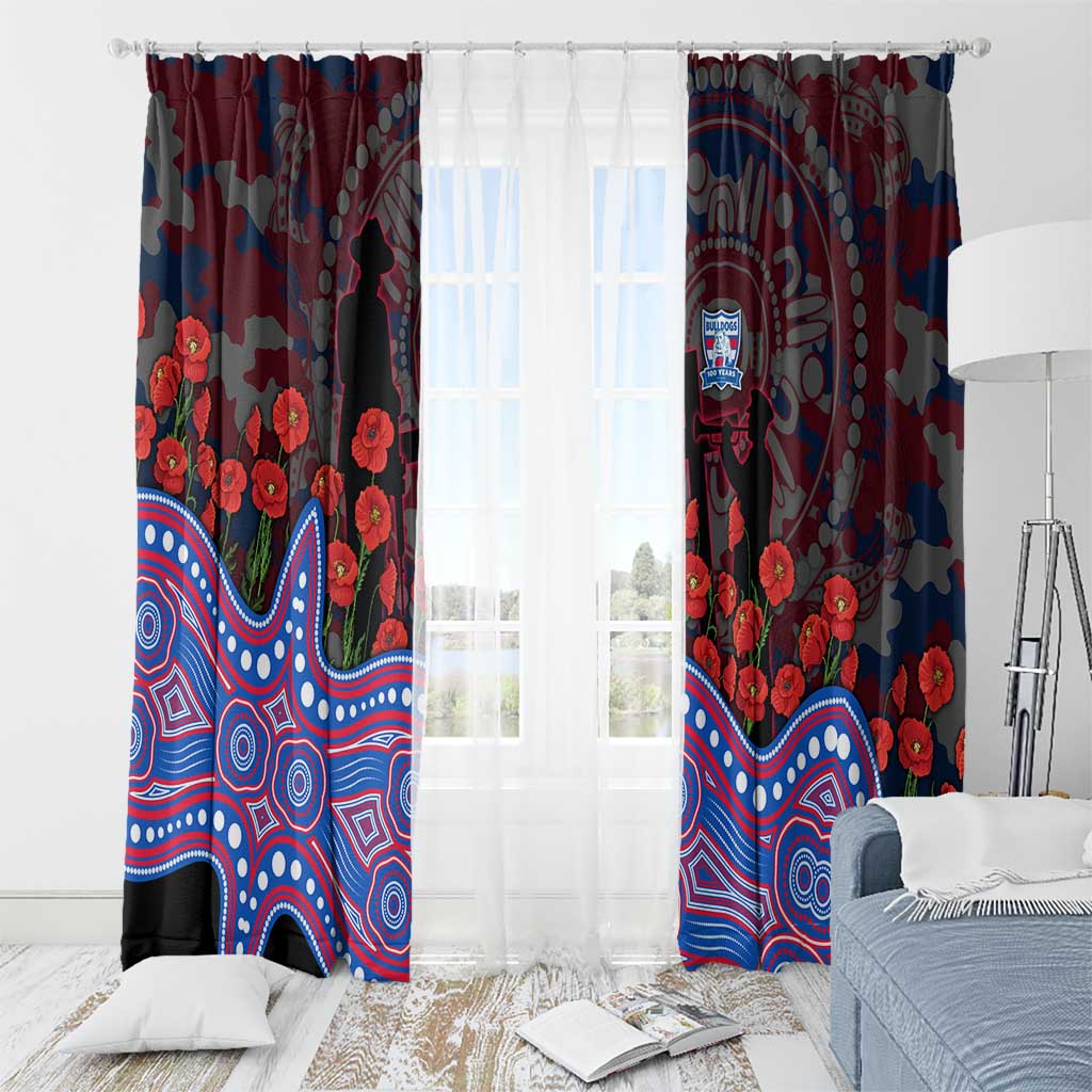Western Bulldogs ANZAC Day Window Curtain Indigenous Dot Art with Poppy Flower Tribute