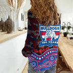 Western Bulldogs ANZAC Day Women Casual Shirt Indigenous Dot Art with Poppy Flower Tribute