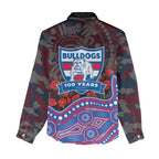 Western Bulldogs ANZAC Day Women Casual Shirt Indigenous Dot Art with Poppy Flower Tribute
