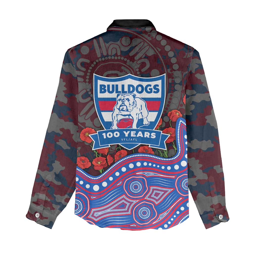 Western Bulldogs ANZAC Day Women Casual Shirt Indigenous Dot Art with Poppy Flower Tribute