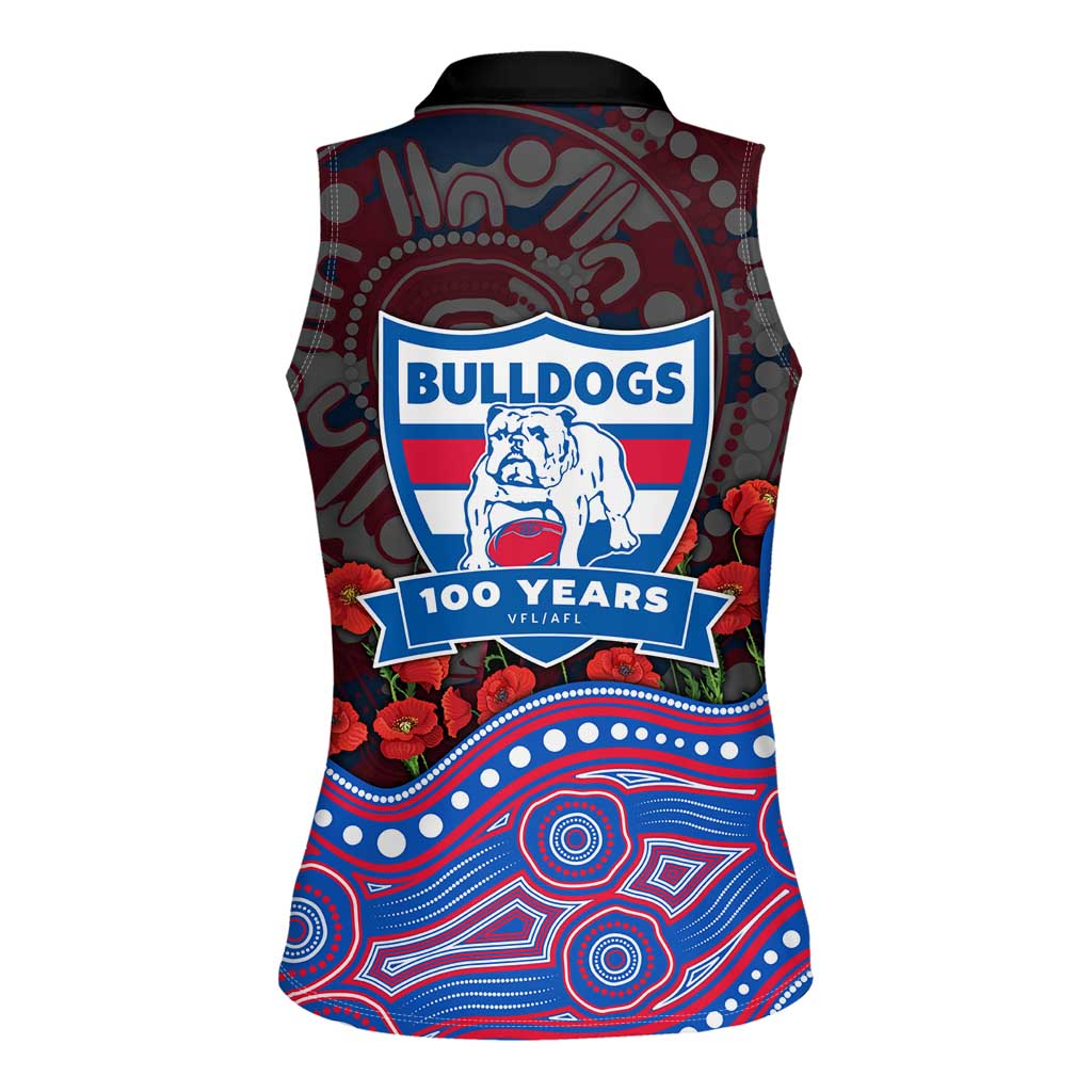 Western Bulldogs ANZAC Day Women Sleeveless Polo Shirt Indigenous Dot Art with Poppy Flower Tribute