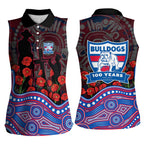 Western Bulldogs ANZAC Day Women Sleeveless Polo Shirt Indigenous Dot Art with Poppy Flower Tribute