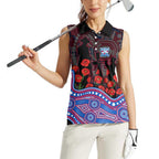 Western Bulldogs ANZAC Day Women Sleeveless Polo Shirt Indigenous Dot Art with Poppy Flower Tribute