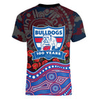 Western Bulldogs ANZAC Day Women V-Neck T-Shirt Indigenous Dot Art with Poppy Flower Tribute
