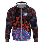 Western Bulldogs ANZAC Day Zip Hoodie Indigenous Dot Art with Poppy Flower Tribute