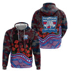 Western Bulldogs ANZAC Day Zip Hoodie Indigenous Dot Art with Poppy Flower Tribute