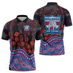 Western Bulldogs ANZAC Day Zipper Polo Shirt Indigenous Dot Art with Poppy Flower Tribute