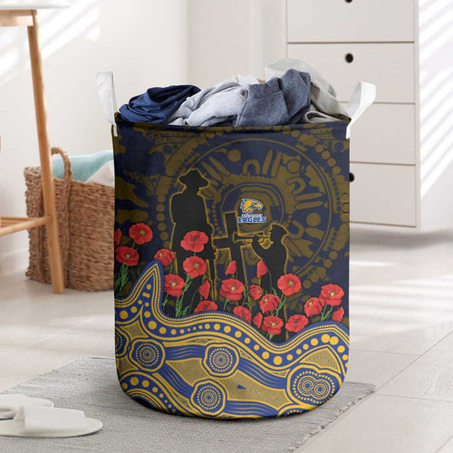 West Coast Eagles ANZAC Day Laundry Basket Indigenous Dot Art with Poppy Flower Tribute