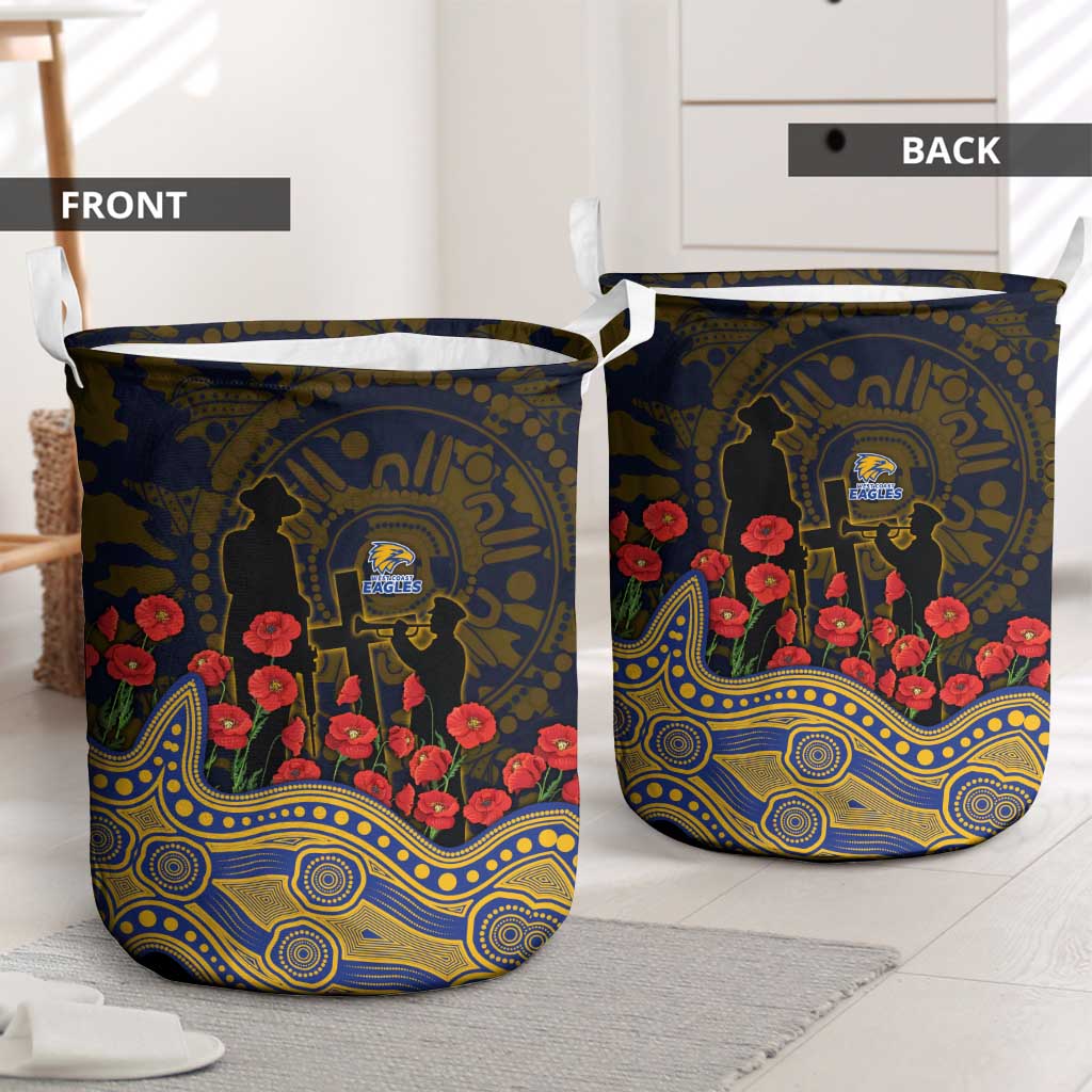 West Coast Eagles ANZAC Day Laundry Basket Indigenous Dot Art with Poppy Flower Tribute