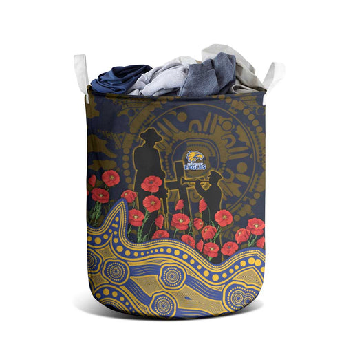 West Coast Eagles ANZAC Day Laundry Basket Indigenous Dot Art with Poppy Flower Tribute