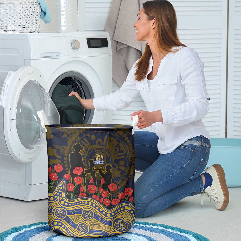 West Coast Eagles ANZAC Day Laundry Basket Indigenous Dot Art with Poppy Flower Tribute