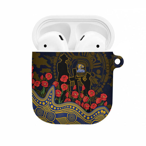 West Coast Eagles ANZAC Day AirPods Case Indigenous Dot Art with Poppy Flower Tribute