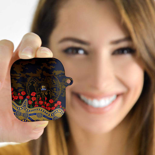 West Coast Eagles ANZAC Day AirPods Case Indigenous Dot Art with Poppy Flower Tribute