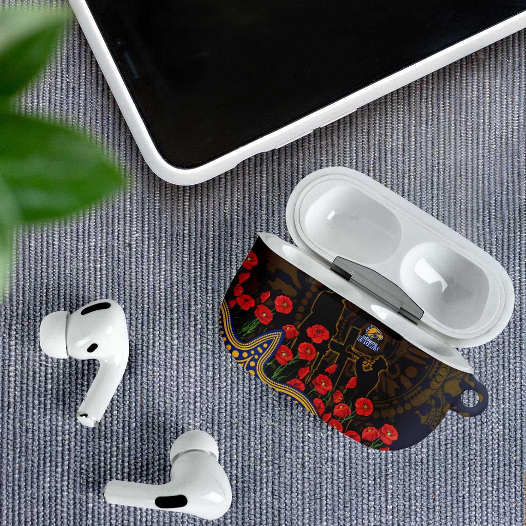 West Coast Eagles ANZAC Day AirPods Case Indigenous Dot Art with Poppy Flower Tribute